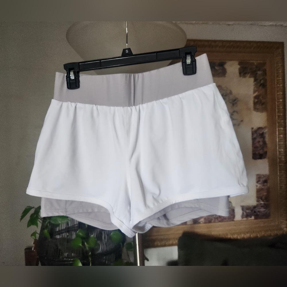 Fabletics White and Gray Athletic Shorts